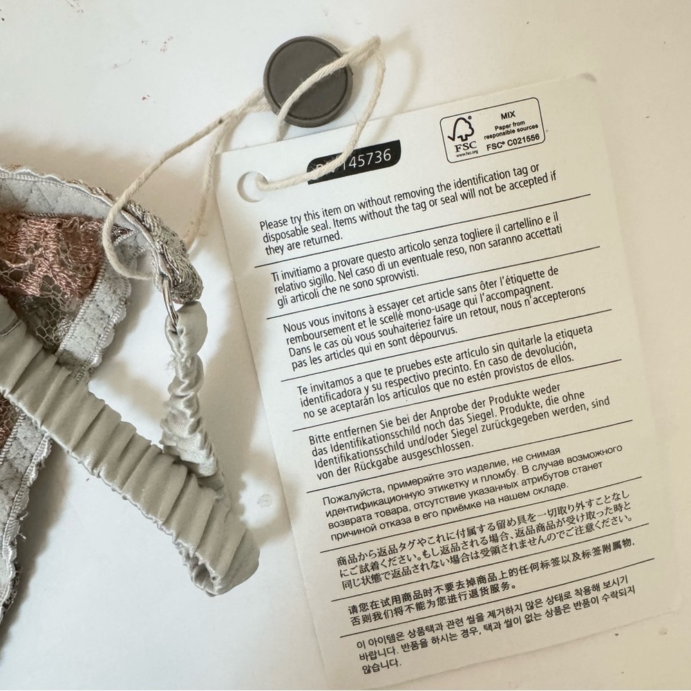 NWT AGENT PROVOCATEUR Lorelli Lace Silk Bikini Briefs Rose Gold Silver Size AP 4 - Picture 16 of 16